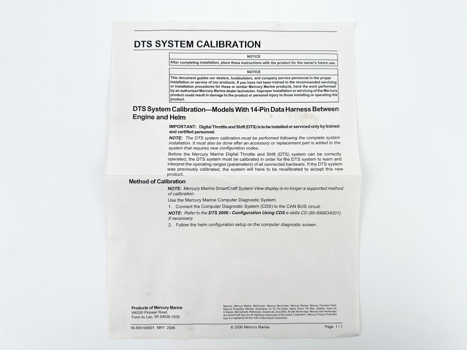 Mercury DTS Console Top Mount Single Outboard Control Slim Binnacle 896609A01