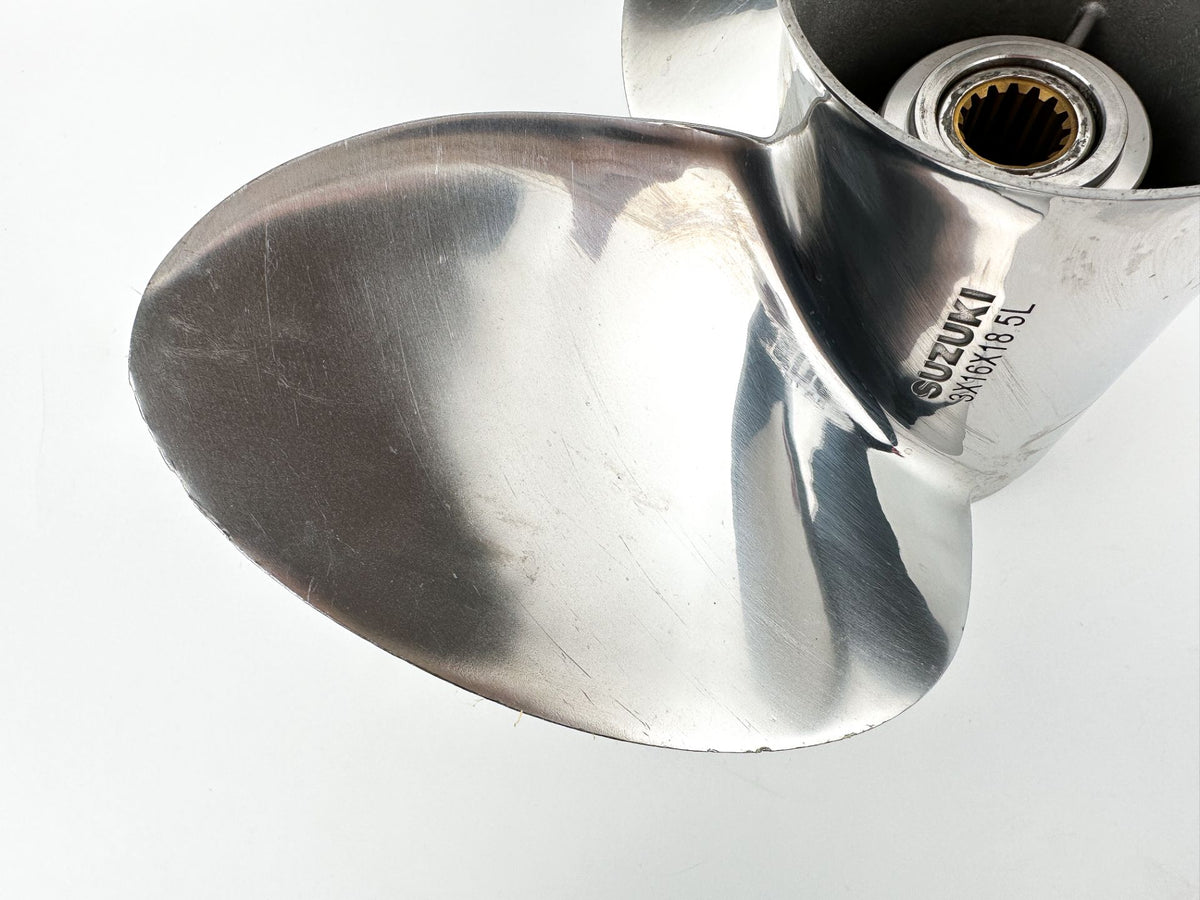 Suzuki Stainless Steel 3 Blade Propeller Prop 16" x 18P Left Hand Counter