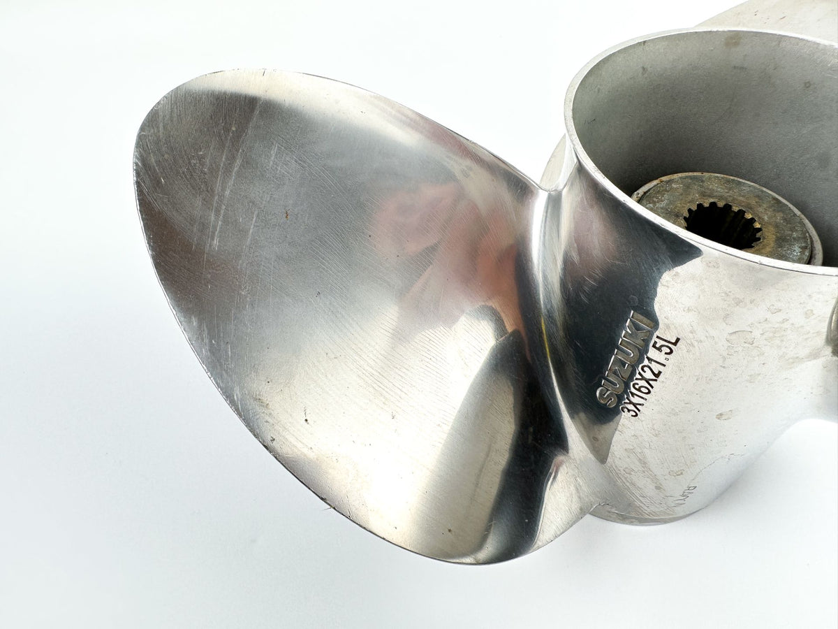 Suzuki Outboard Stainless Steel Propeller Prop 3 x 16 x 21.5 Left Hand