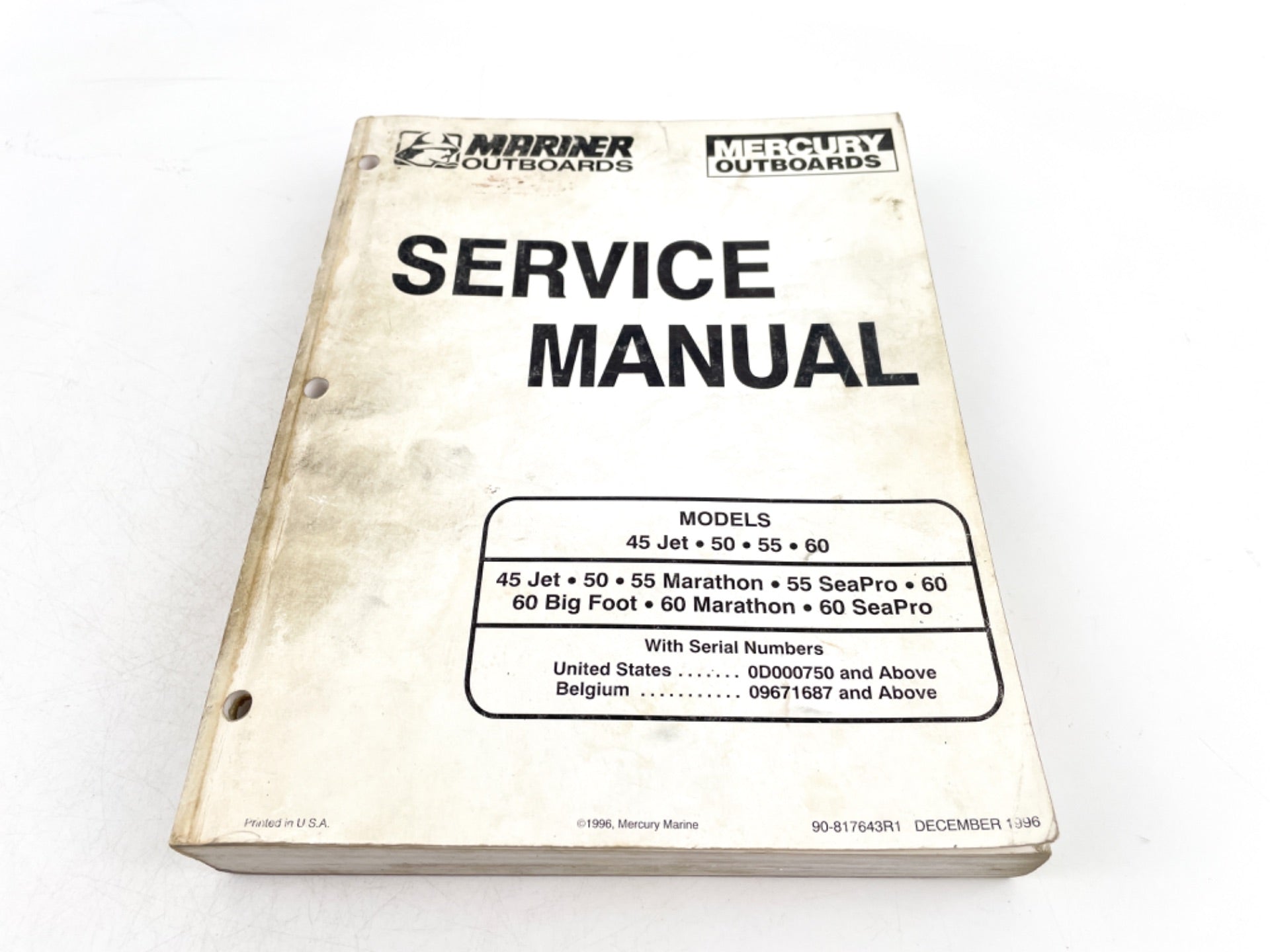 1996 Mercury/Mariner 45 Jet 50/55/60 HP Models Service Manual 90-817643R1