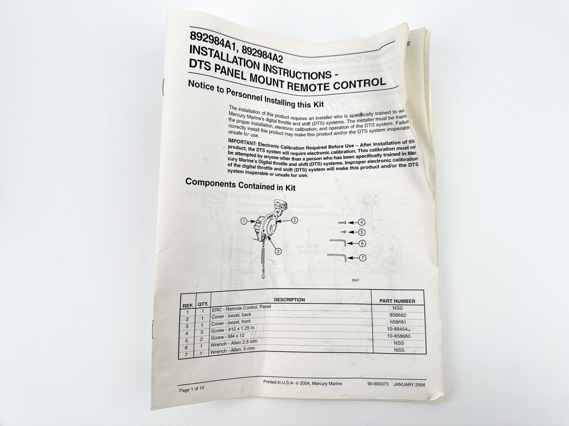 Mercury DTS Side Panel Mount Single Control Box Assembly 892984A01 OEM