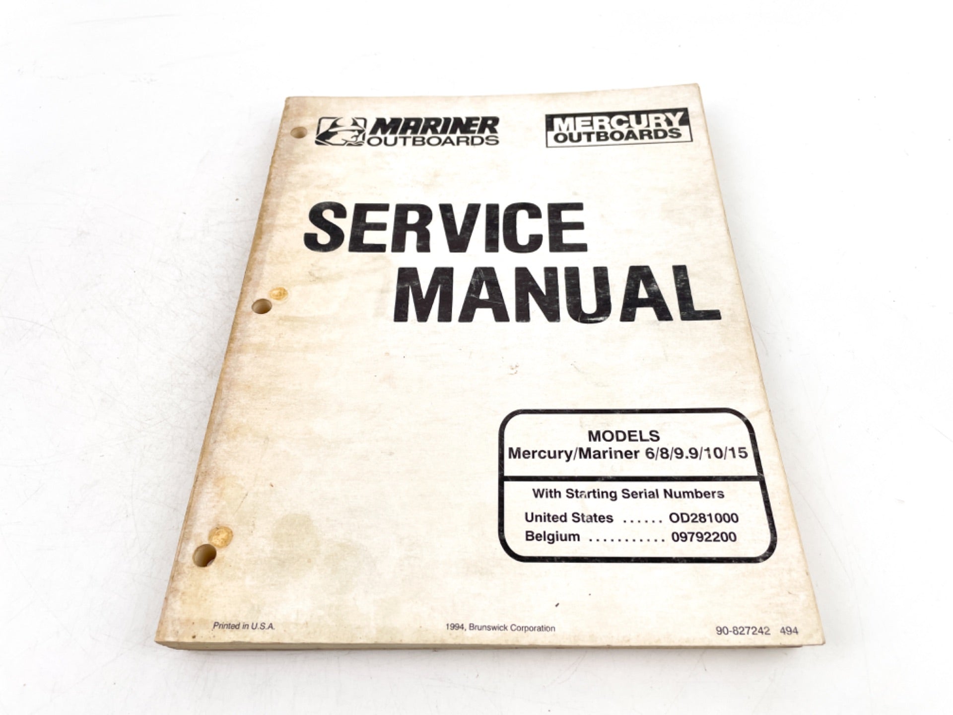 Mercury/Mariner Service Manual, Models 6/8/9.9/10/15 90-827242